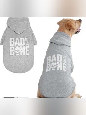 Gray "Bad to the Bone" Dog 🐶 Hoodie Size M